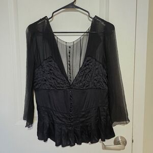 Chloe 100% Silk Blouse sheer sleeves